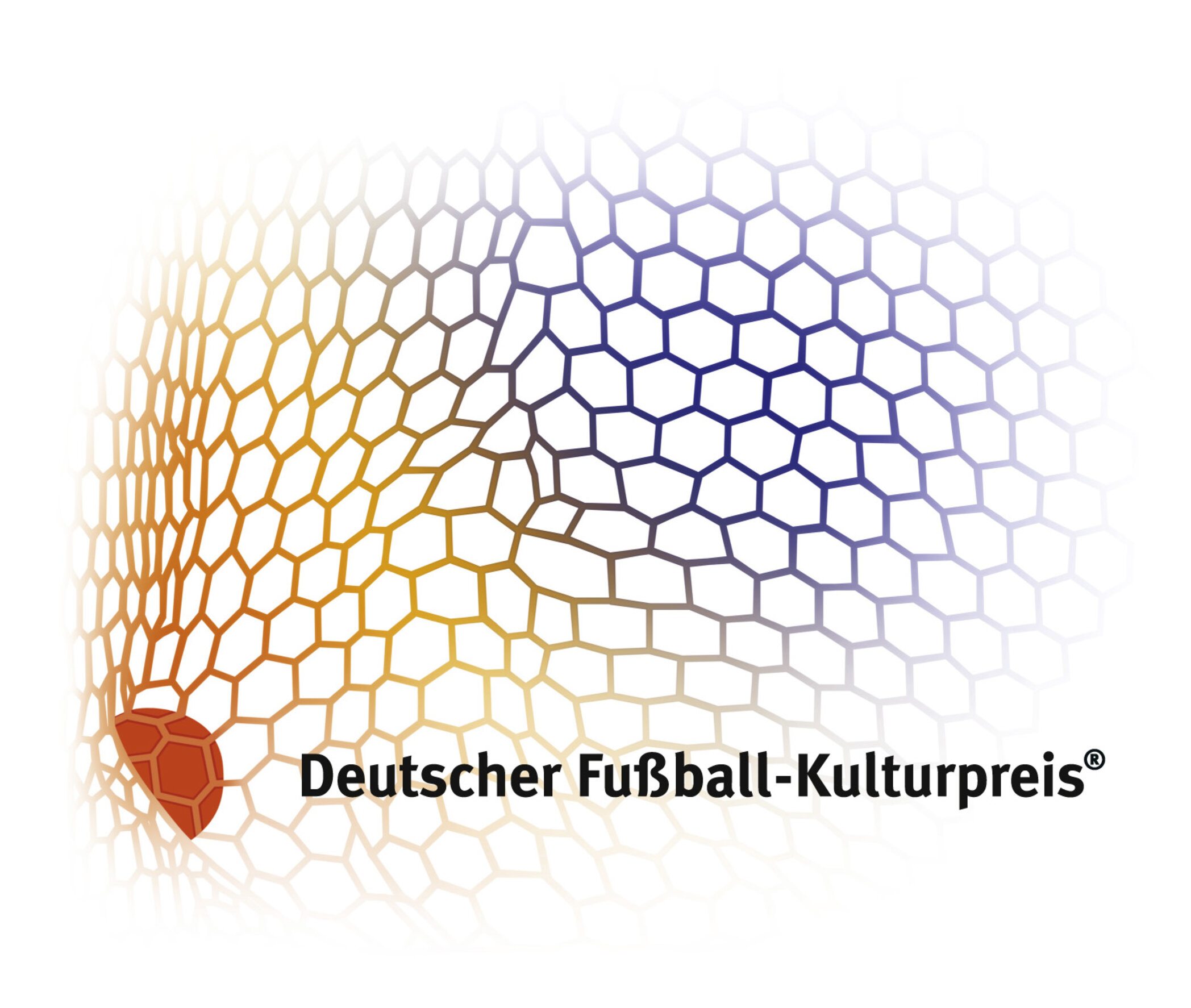 Vor einem stilisierten Tornetz steht der Text “Deutscher Fußball-Kulturpreis". Rechts neben dem Wort "Kulturpreis" steht ein hochgestelltes R im Kreis.