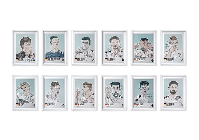 Zum Artikel: Versteigerung von zwölf original signierten Kunstporträts der DFB-Kicker