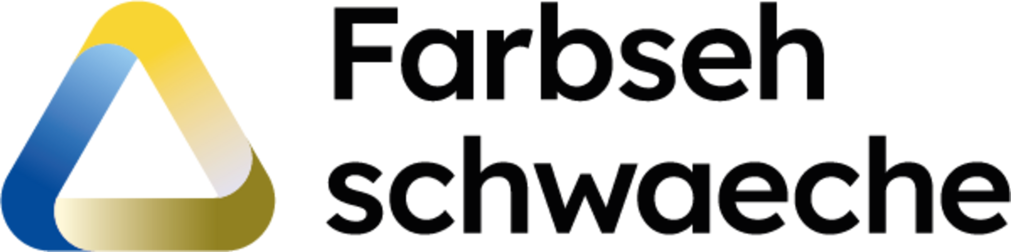 Das Logo zeigt auf der linken Seite ein ein geschwungenes Dreieck, in dem die Farben der Seiten von gelb über beige in blau übergehen. Rechts steht in schwarzer Schrift Farbsehschwaeche.